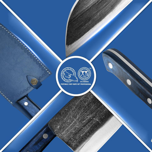 XYJ Antique Forged Butcher Knife - Serbian-Style Chef's Knife with Sheath, Heavy-Duty Meat Cleaver