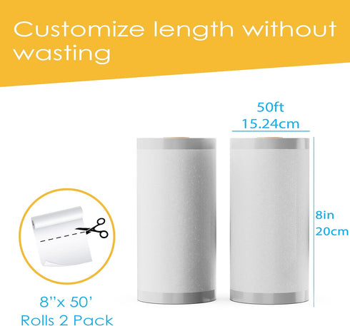 Houseables Vacuum Sealer Bags, Sous Vide Rolls, Large 8 Inch x 50 Ft, Airtight Vacuum Saver, Microwave Safe