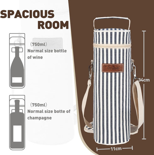 Tirrinia Insulated Single Wine Cooler Bags - Padded Portable Wine Gift Tote Carrier for Travel, BYOB, Wine Tasting,