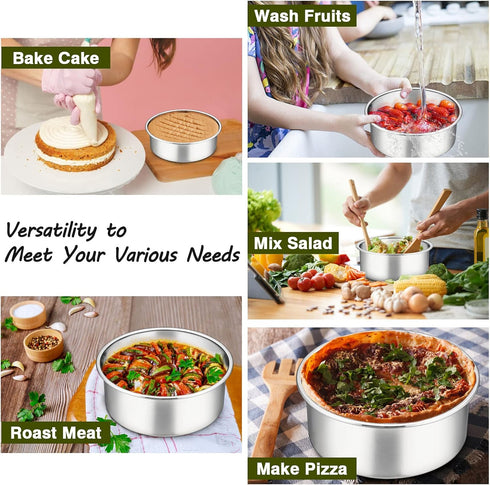P&P CHEF 6 Inch Cake Pans Set, Round Stainless Steel Baking Pan for Birthday Wedding Cakes, Heavy Duty, Dishwasher Safe
