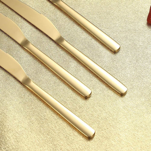 HOMQUEN Gold Steak Knives Set, 8 Piece Premium Stainless Steel, German Serrated Meat Knives, Dishwasher Safe (9.2 Inch)