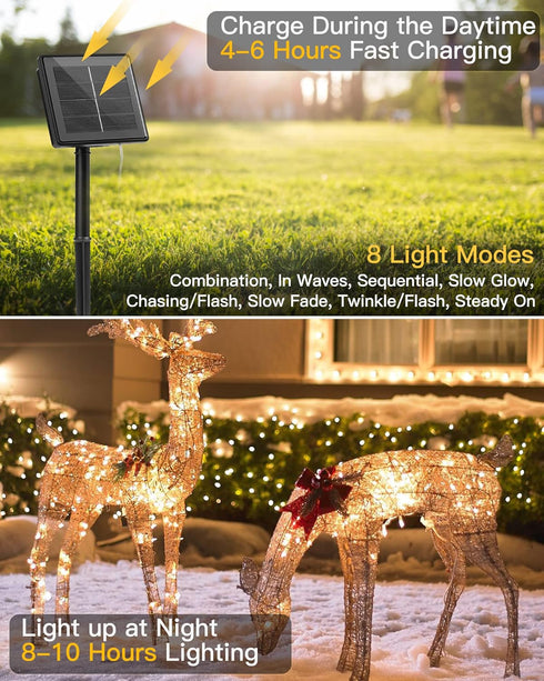 6 Packs 198Ft 600 8 Minetom Solar String Lights for Outside, Total LED Outdoor Solar Fairy Lights, Modes Balcony Lights