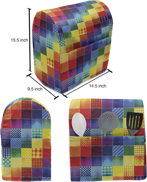 Ambesonne Abstract Stand Mixer Cover, Rainbow Colored Square Patterns, Kitchen Appliance Organizer Bag Cover, 6-8