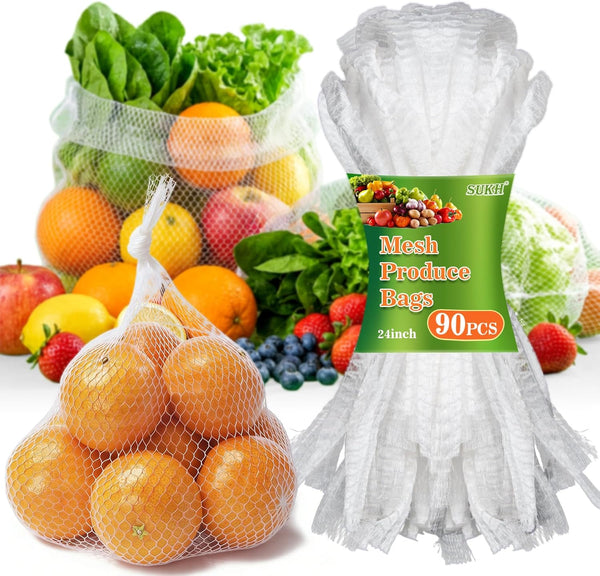 Sukh 90Pcs Mesh Produce Bags - 24 inch Seafood Boil Bags Reusable,Seafood