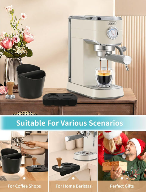 Gevi 3pcs Espresso Machine Accessories Set – Coffee Tamper, Knock Box, Tamper Mat for Home Office