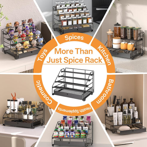 4 Countertop, DTUQYX Spice Rack Organizer for Cabinet: Tier Adjustable Spice Rack Organization with Drawer, Depth Metal