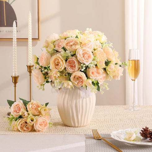 Luyue 8 Packs Peonies Artificial Flowers - Vintage Faux Peony Bouquet for Table Centerpiece