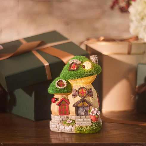 TERESA'S COLLECTIONS Mushroom Garden Statues with Outdoor Solar Light for Garden Decor, Green Flocked Decorations Resin