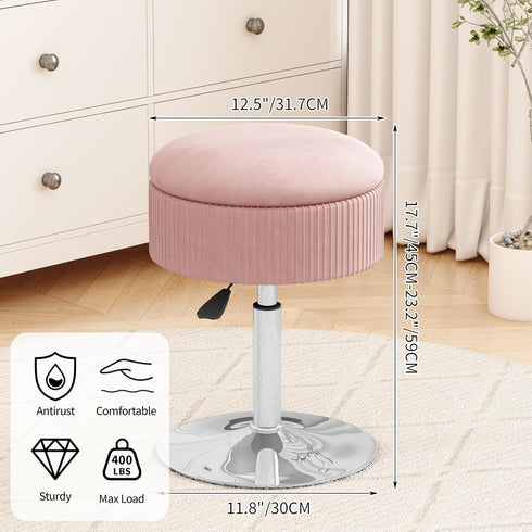360 ACEQLYT Vanity Stool with Storage, High-Density Non-Sagging Foam Makeup Chair, Height Adjustable Swivel Ottoman