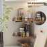 Set 2, Corner Floating Shelves, Rustic Brown Wood, of Wall Mount Storage with Guardrail for Bathroom Kitchen Living