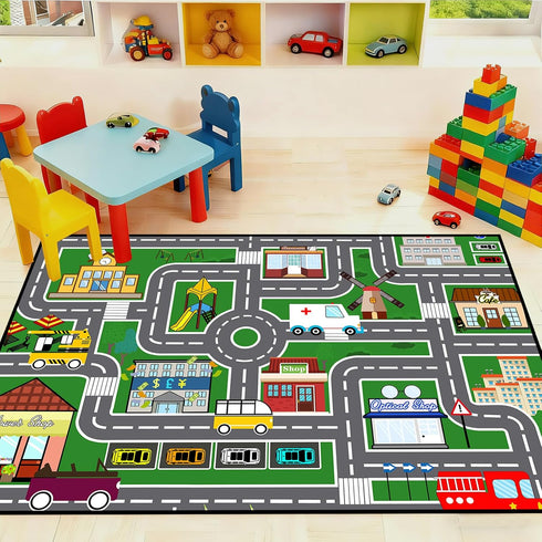 2'5''4' Car Rugs for Kids Toy Car Road Rug for Playroom, Car Traffic Road Play Mat Carpets for Kids Room Bedroom