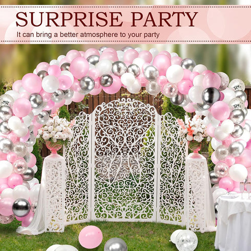 Aoriher Balloon Garland Arch Kit, 122 Pieces Colorful Pink Silver White Confetti Latex for Christmas Birthday Wedding