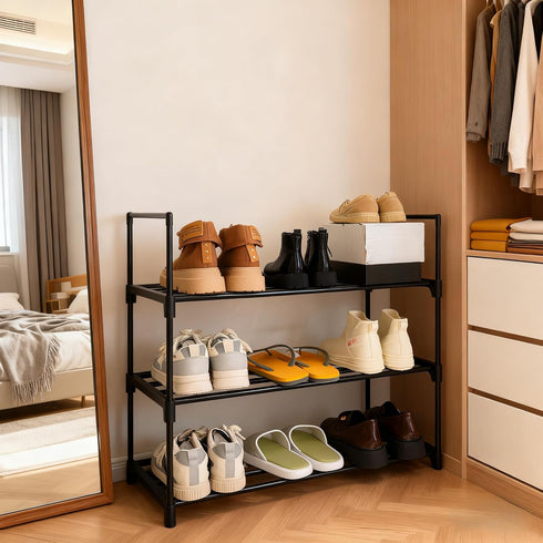 3-Tier Closet, Corridor-Closet Shoe Rack Organizer, Reversible Metal Space Saving Shoe Storage Shelf - for Entryway