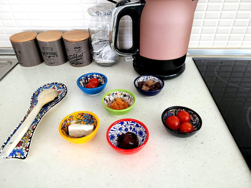 Decorative Desing Turkish Ceramic Bowl Set of 6 - Handcrafted Multicolor Small Bowl (Multi 9) by Ayennur