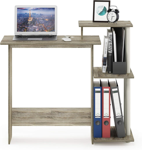 Furinno Efficient Home Laptop Notebook Computer Desk with Square Shelves, Sonoma Oak/White Finish