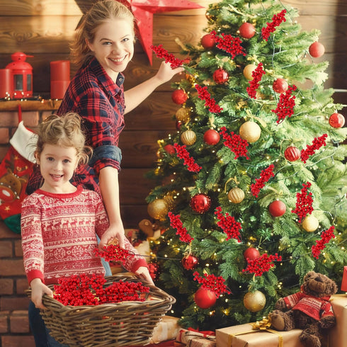 30PCS Stems,10.6inch/9inch LOMIMOS Large Artificial Red Berry Christmas Red Berry Picks Holly Berry Branches