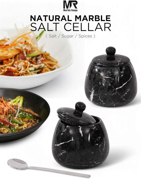 4.5 Inch Countertop Black Marble Salt Cellar Salt and Pepper Container, Salt Jar, Salt Dish, Salt Holder, Spice Jar