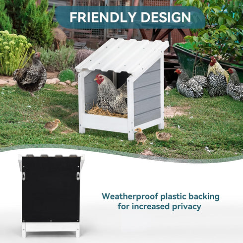 1 PETSFIT Hole Chicken Nesting Box-All Weather PVC Roof, Natural Wood Design with Privacy Back Panel for Hens-Wall