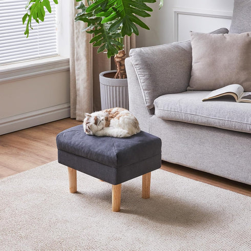 15.75" UHBD023BG YMYNY Small Foot Stool Ottoman, Footrest with Sponge Soft Padded Seat, Cotton-Linen Blend Fabric