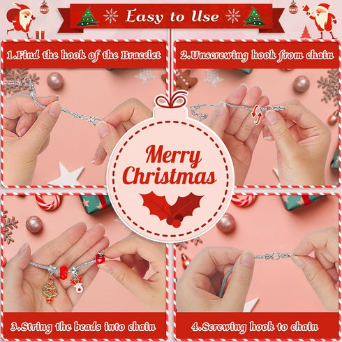 2024 Christmas Advent Calendar Charm Bracelets for Girls, SIXNIE 24-Days Countdown with DIY Charm Bracelets Kits