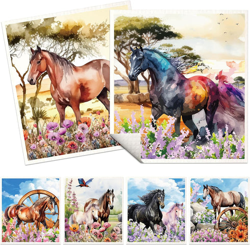 Horses Swedish Dishcloths for Kitchen, 6 Pack Farmhouse Absorbent Dish Cloths for