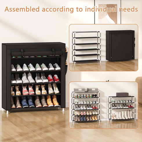 5-Tier 20-25 Closet Laiensia Vertical Shoe Rack Organizer, Space Saving Shoe Storage Organizer, Non-Woven Cover Shoe
