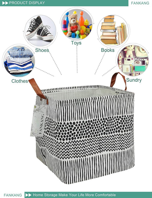 FANKANG Square Nursery Hamper Storage Bins - Foldable Canvas Laundry Basket with Waterproof Coating