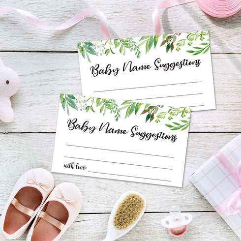50 Baby Shower Name Suggestion Cards, Greenery Design for Baby Shower Games, 3.5 x 2 Inches