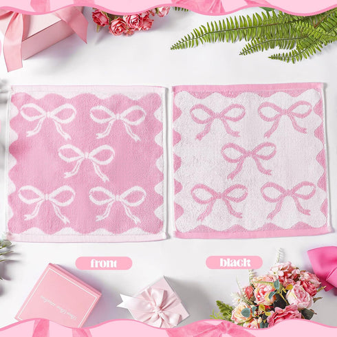 6 100% 13" 13" Coume Pcs Pink Bow Washcloths Cotton Wash Cloths x Coquette Small Face Towels Absorbent Soft Preppy Wash