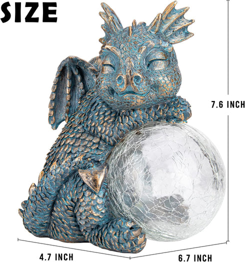 WONDER GARDEN Dragon Statue, Sleeping Dragon Figurines with Solar Light, Outdoor Waterproof Lawn Ornament Decor