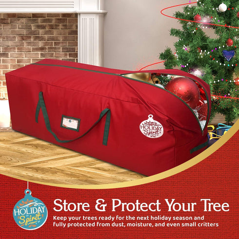 HOLIDAY SPIRIT Heavy-Duty Christmas Tree Storage Bag, Waterproof with Reinforced Handles & Zipper, Fits 7.5FT Tree, Red