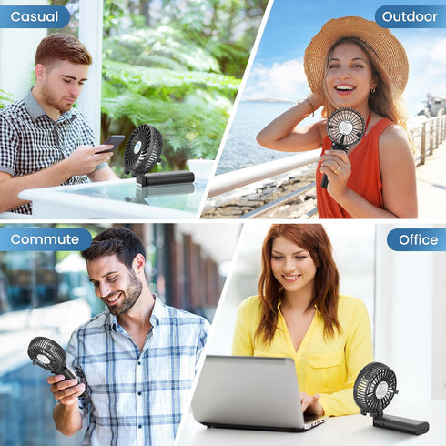 HandFan 5200mAh Portable Handheld Fan, USB Rechargeable, 180° Foldable Design for Travel and Outdoors