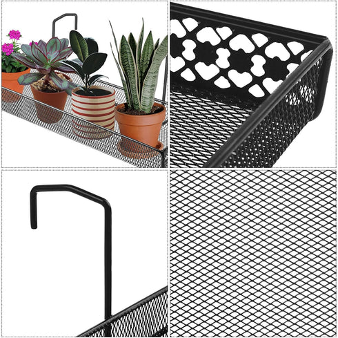 OBANGONG 2 PCS Iron Hanging Railing Planter Shelf Basket with Hooks,Balcony Plant Pot Shelf Holder Fence Flower Stand