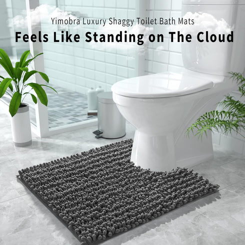 Yimobra Luxury Shaggy U-Shaped Toilet Rug, 24.4 X 24.4 Inches, Soft Contour Mat for Bathroom Floor, Non Slip Carpet,