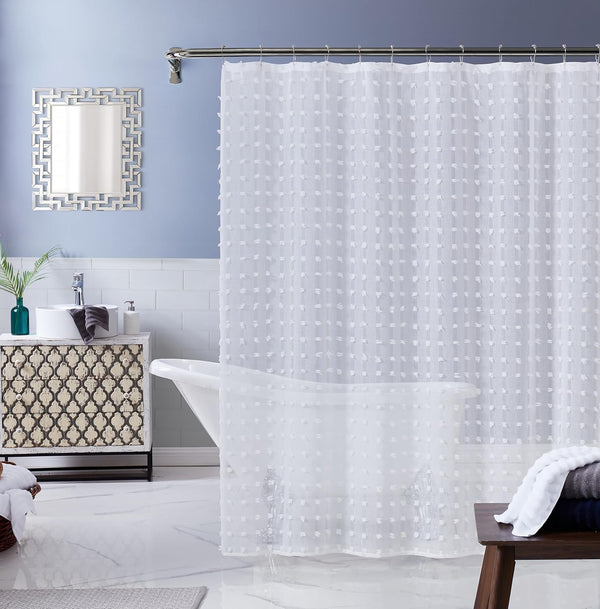 Dainty Home Linen Waterproof Shower Curtain, 70"x72", Machine Washable 3D Floral Puff Cotton Bathroom Curtain