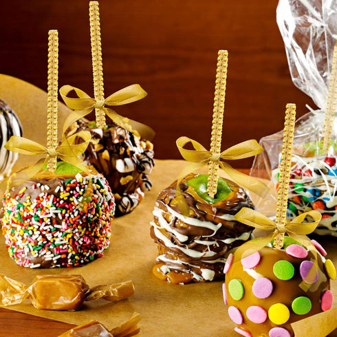 ZHBDMGK 26Pcs 26Pcs 22Yd Bling Sticks for Candy Apples, Caramel Apple Wooden Pointed Skewers with Glass Bag and Glitter