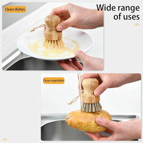 BIEAEIA Natural Sisal Dish Washing Brush Bamboo Round Scrub Brush Pots Pans Vegetables Household Cleaning Brush (Palm)