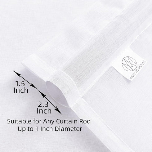 MYSTIC-HOME Sheer Curtains White 45 Inch Length, Set of 2 Rod Pocket Voile Drapes for Living Room, Bedroom