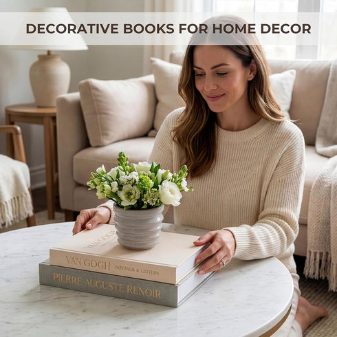 Set 2 Decorative Books of with Hidden Storage Premium Linen Coffee Table Books, Van Gogh & Renoir Art Decor | Faux