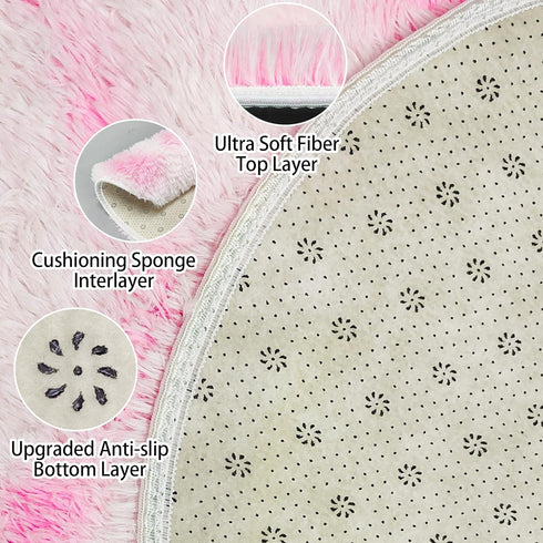 5 ft Pink Fluffy Round Rugs for Girls Bedroom,Plush Circle Area Rugs for Living Room Cute Shaggy Circular Carpet Furry