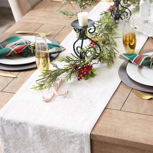 DII Holiday Dining Table Linen, Sparkle Metallic Kitchen Décor, Table Runner 14x72, Jacquard Snowflakes