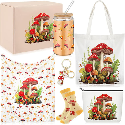 Paterr 6 Pcs Mushroom Themed Gifts for Women Christmas Canvas Tote Bag