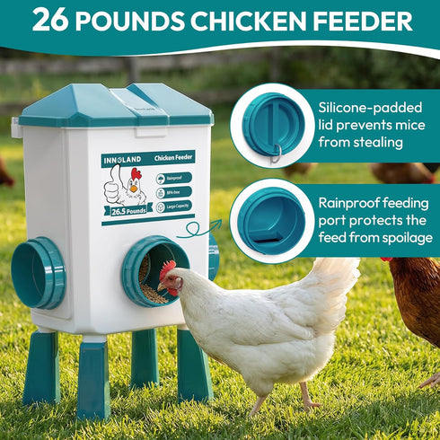 Set 3 Gallon/26.5 4 3 Chicken Feeder and Waterer - Pounds, Automatic Chicken Waterer with Cups & Feeder Ports, No Waste
