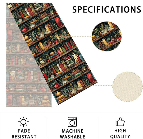 Decor(13x72 inch) Bookshelf Table Runner,Dining Decor for Kitchen Coffee Table Family Dinners Holiday Parties Wedding