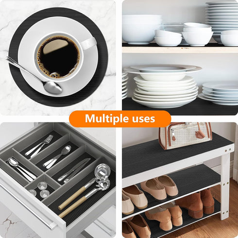 Shelf Liners for Kitchen Cabinets, Non-Adhesive EVA Material Drawer Liner, Washable Fridge Liner 11.8 x 59 Inches Black