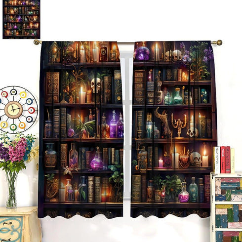 45" 42" Bookshelf Skull Blackout Curtains for Bedroom Living Room, Gothic Library Candles Book Floral Thermal Insulated