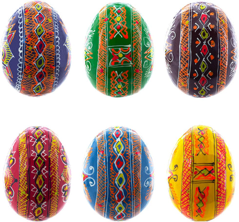 Set 6 2.5 Inches BestPysanky of Multicolor Ukrainian Pysanky Wooden Easter Eggs