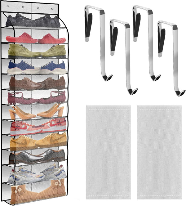 PAULONE 12 Pocket Over the Door Shoe Organizer,Reusable Breathable Large Mesh Bag Men's