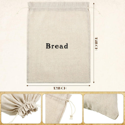 Woanger Linen Bread Bags - Reusable Drawstring 12 x 15 Inch Unbleached Pouch for Bakery and Food Storage