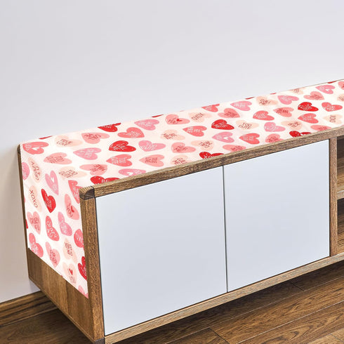 QIHOMPIB Runner(13x72 Inch) Valentine Table Red Pink Love Heart Pattern Coffee Table Decor Valentines Day Home Kitchen